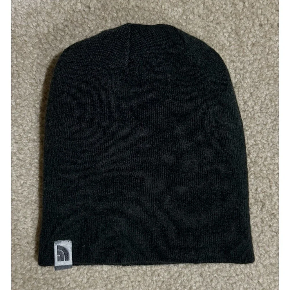 The North Face Youth Reversible Beanie Gorpcore Black Green Stripe Knit Hat Sz M